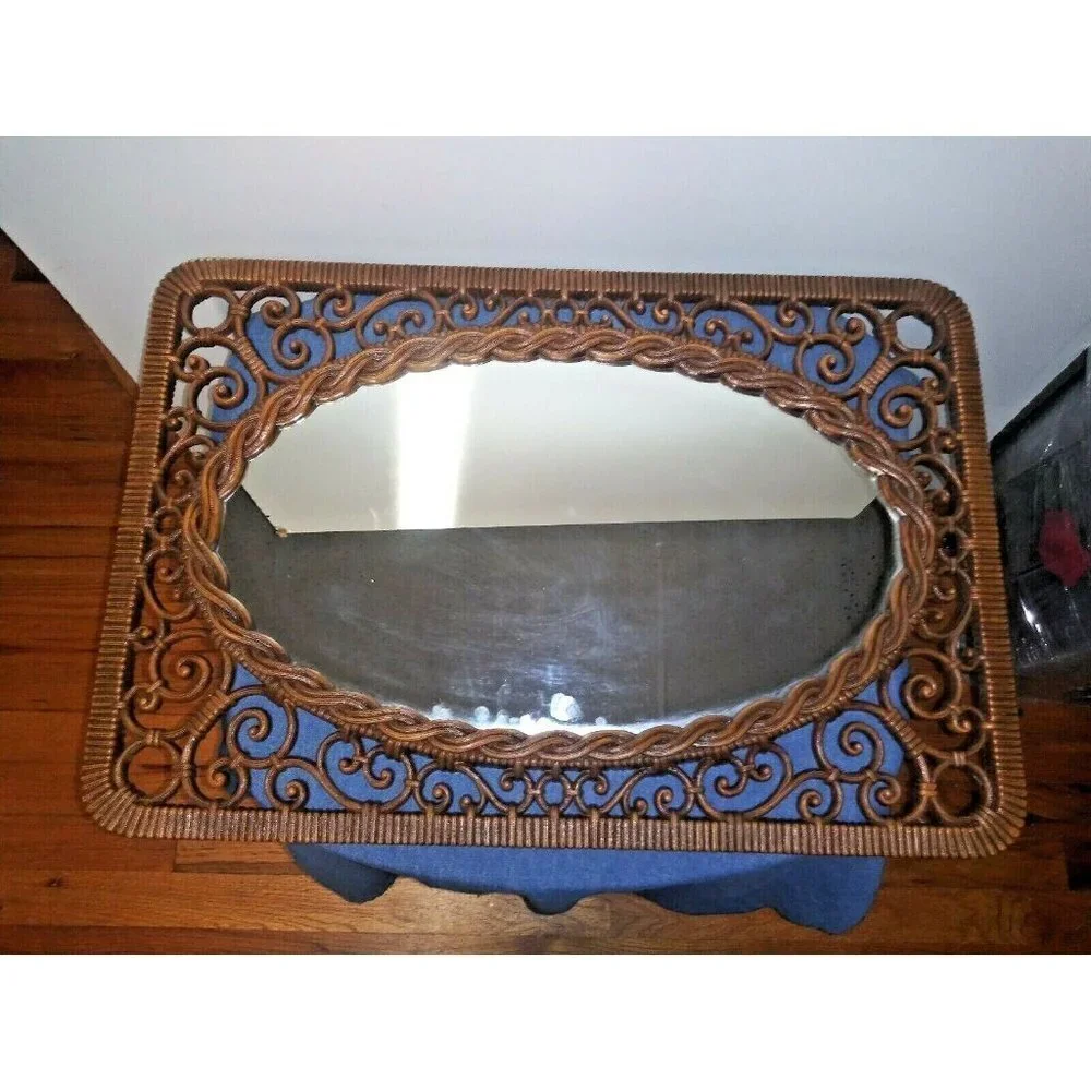 VTG Syroco Ornate Mirror Dart Ind Brass-tone 24.5
